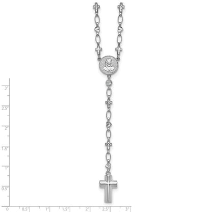 Sterling Silver Rhodium Plated CZ 28.5in Hrt/cross Link Cross Ash Holder Necklac