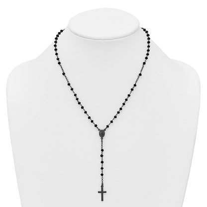 Sterling Silver Black Rhodium Plated Crystal 18.5in W/ .5in Ext. Rosary Necklace