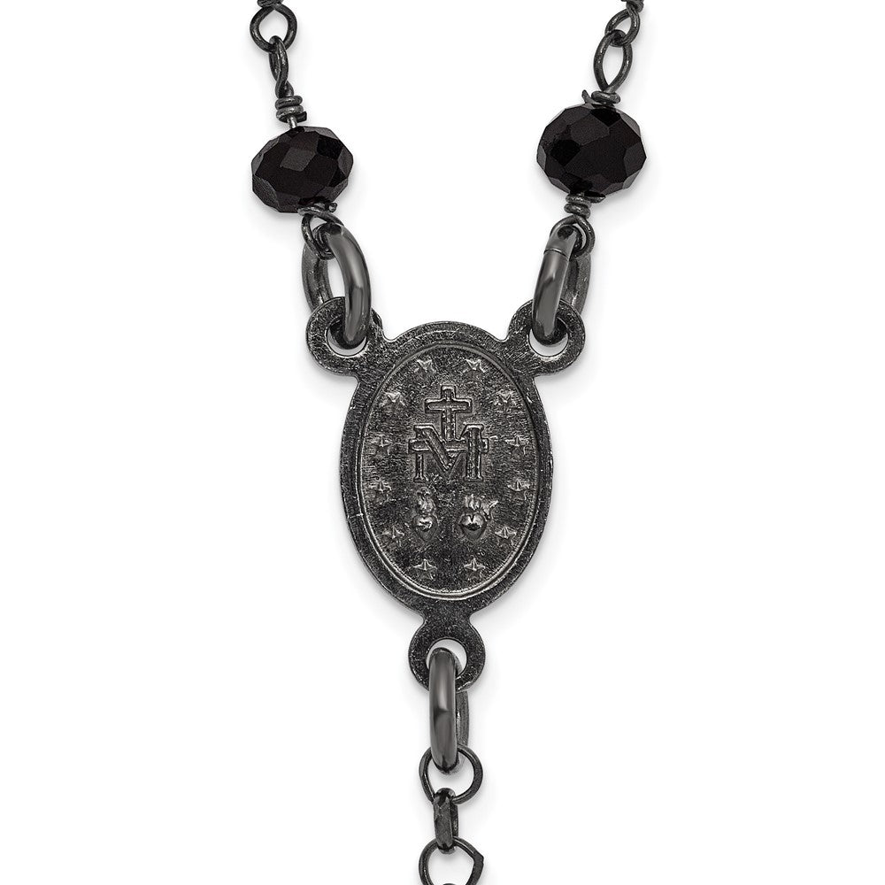Sterling Silver Black Rhodium Plated Crystal 18.5in W/ .5in Ext. Rosary Necklace