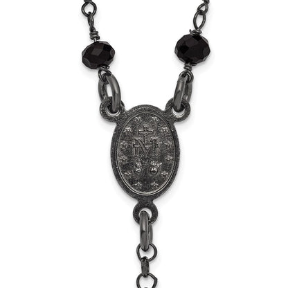 Sterling Silver Black Rhodium Plated Crystal 18.5in W/ .5in Ext. Rosary Necklace