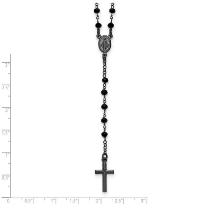Sterling Silver Black Rhodium Plated Crystal 18.5in W/ .5in Ext. Rosary Necklace