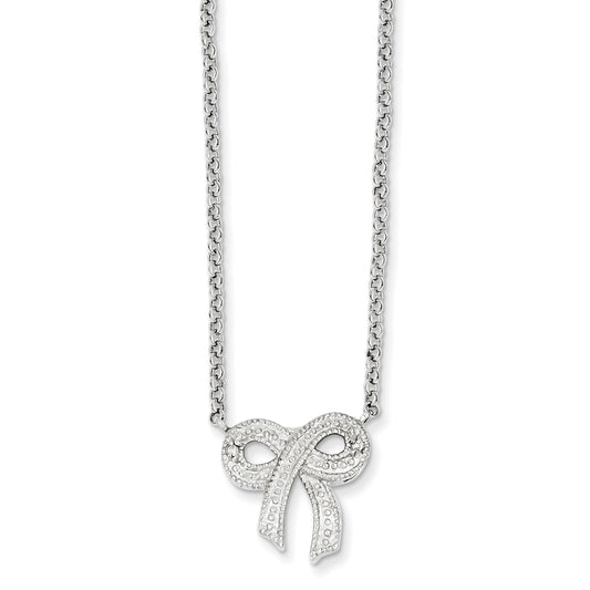 16.00 Inch Sterling Silver Cz Bow On Rolo Chain Necklace