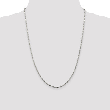 24 Inch Sterling Silver 2mm Twisted Herringbone Chain Necklace