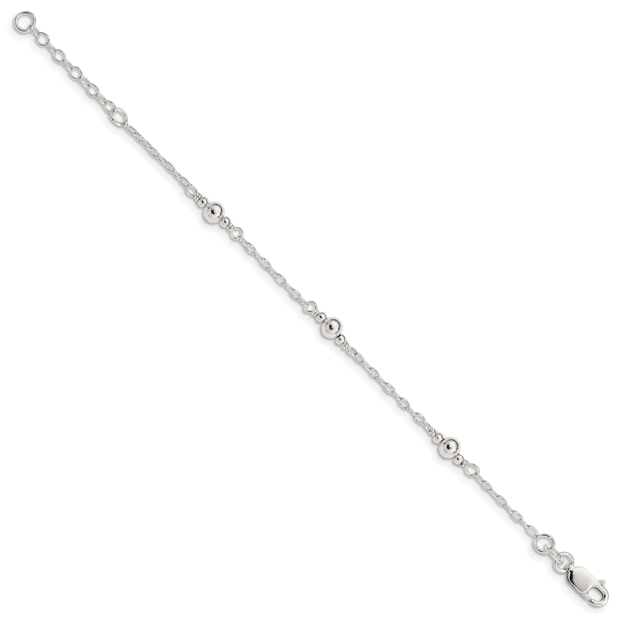 6 Inch Sterling Silver Polished Fancy Bead With 1In Extension Children'S Bracelet