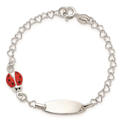 6 Inch Sterling Silver Polished Lady Bug Baby Engraveable Id Bracelet