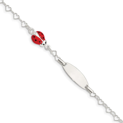 6 Inch Sterling Silver Polished Lady Bug Baby Engraveable Id Bracelet