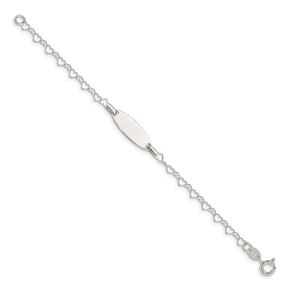 6 Inch Sterling Silver Polished Engraveable Children'S Id Heart Link Bracelet