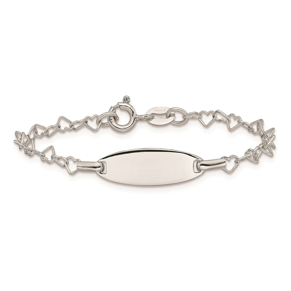 6 Inch Sterling Silver Polished Engraveable Children'S Id Heart Link Bracelet