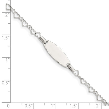 5.5 Inch Sterling Silver Polished Engraveable Children'S Id Heart Link Bracelet