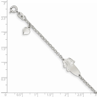 5 Inch Sterling Silver Polished Childrens Teddy Bear 5In Plus 1In Ext Id Bracelet