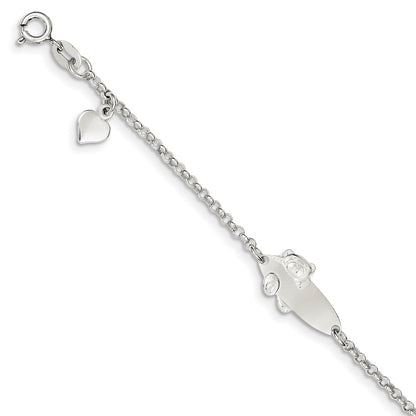 5 Inch Sterling Silver Polished Childrens Teddy Bear 5In Plus 1In Ext Id Bracelet