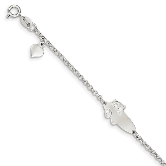 5 Inch Sterling Silver Polished Childrens Teddy Bear 5In Plus 1In Ext Id Bracelet