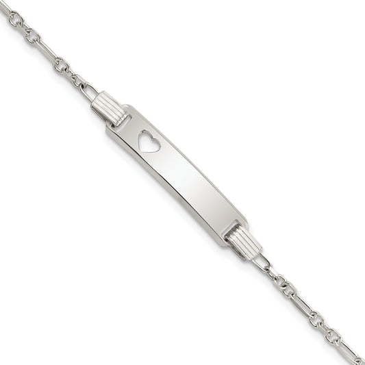 5.5 Inch Sterling Silver Polished Childrens Id With Heart Bracelet