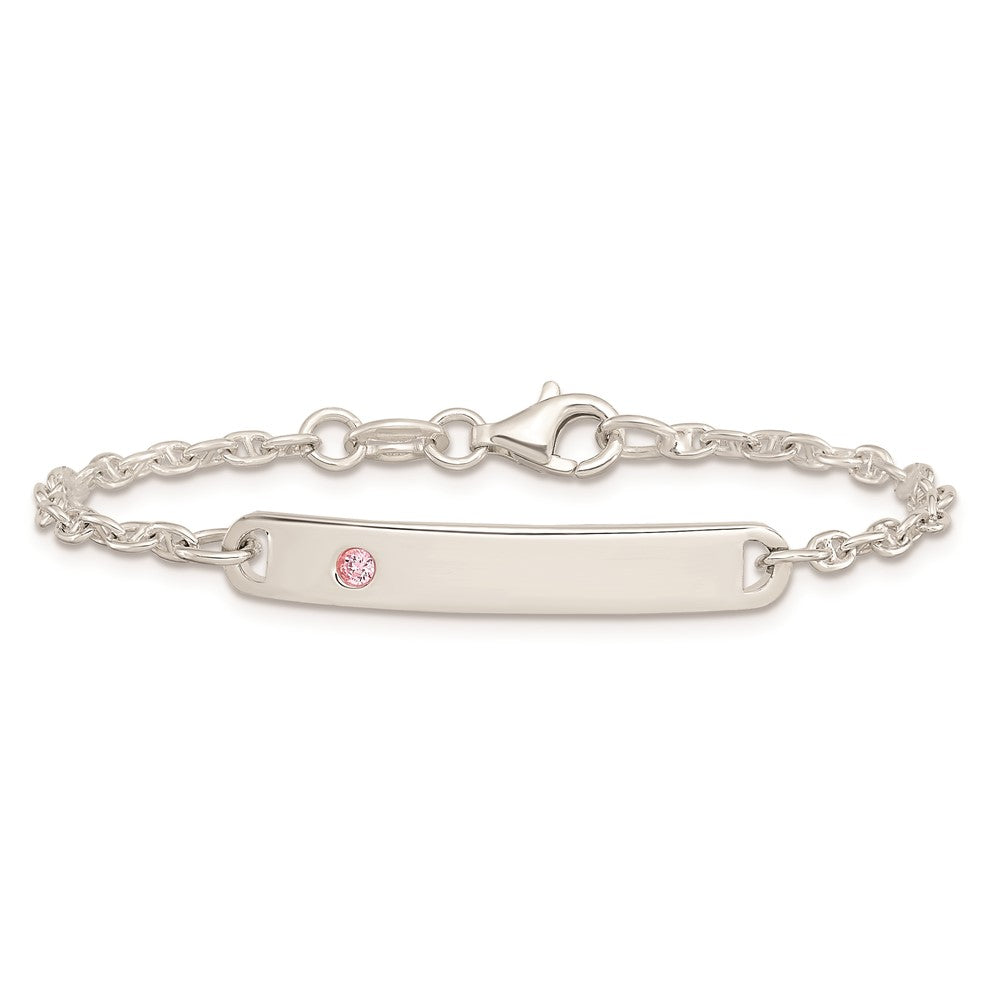 5.5 Inch Sterling Silver Polished Childrens Id With Pink Cz Bracelet