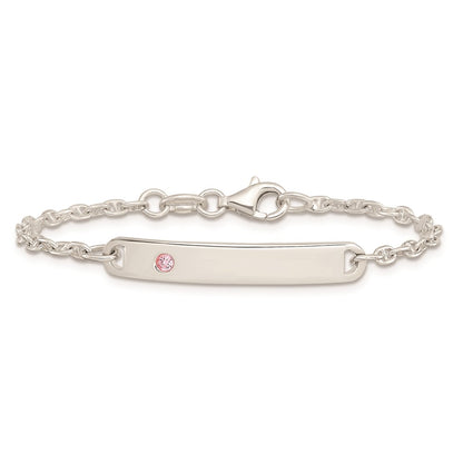 5.5 Inch Sterling Silver Polished Childrens Id With Pink Cz Bracelet