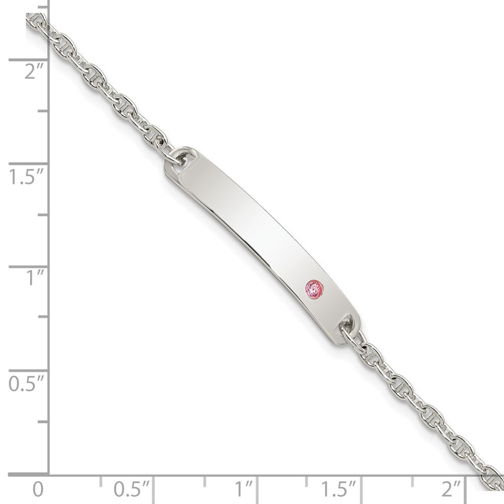 5.5 Inch Sterling Silver Polished Childrens Id With Pink Cz Bracelet