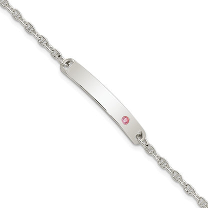 5.5 Inch Sterling Silver Polished Childrens Id With Pink Cz Bracelet