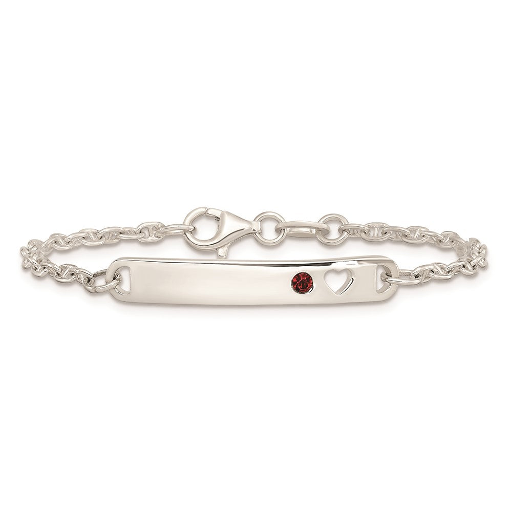 5.5 Inch Sterling Silver Polished Childrens Id With Red Cz Heart Bracelet
