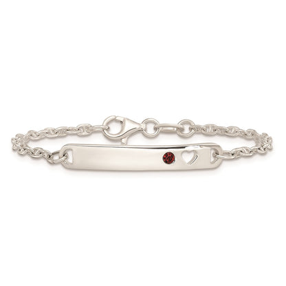 5.5 Inch Sterling Silver Polished Childrens Id With Red Cz Heart Bracelet
