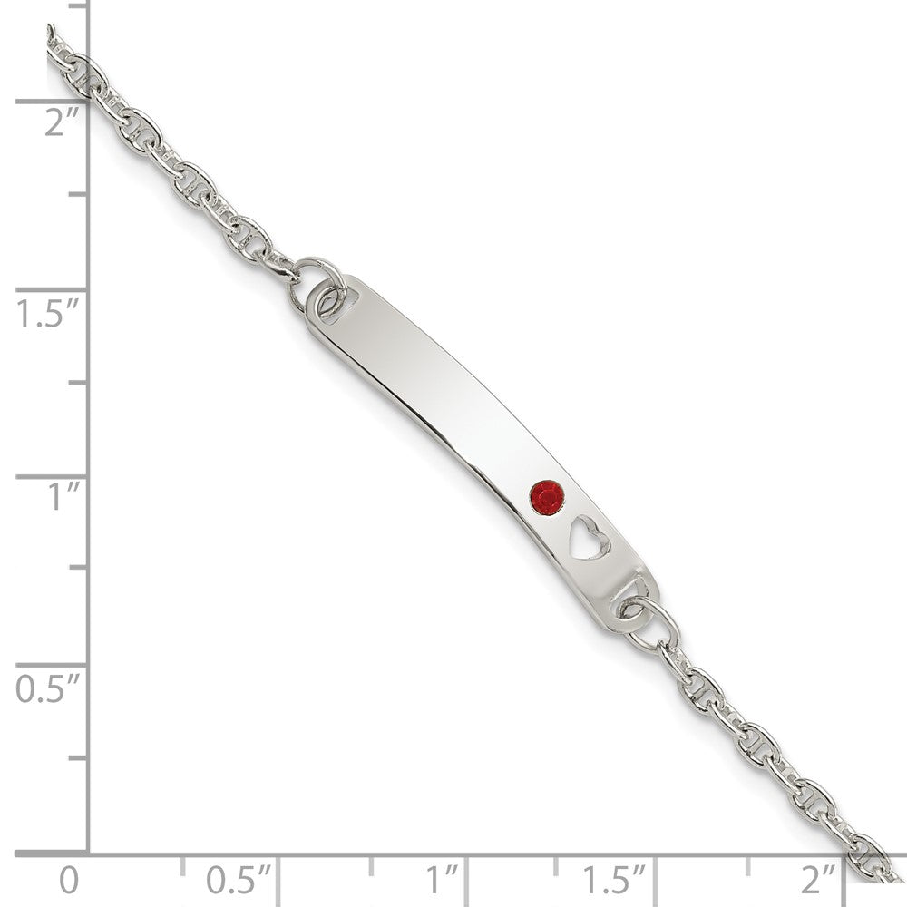 5.5 Inch Sterling Silver Polished Childrens Id With Red Cz Heart Bracelet