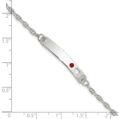 5.5 Inch Sterling Silver Polished Childrens Id With Red Cz Heart Bracelet