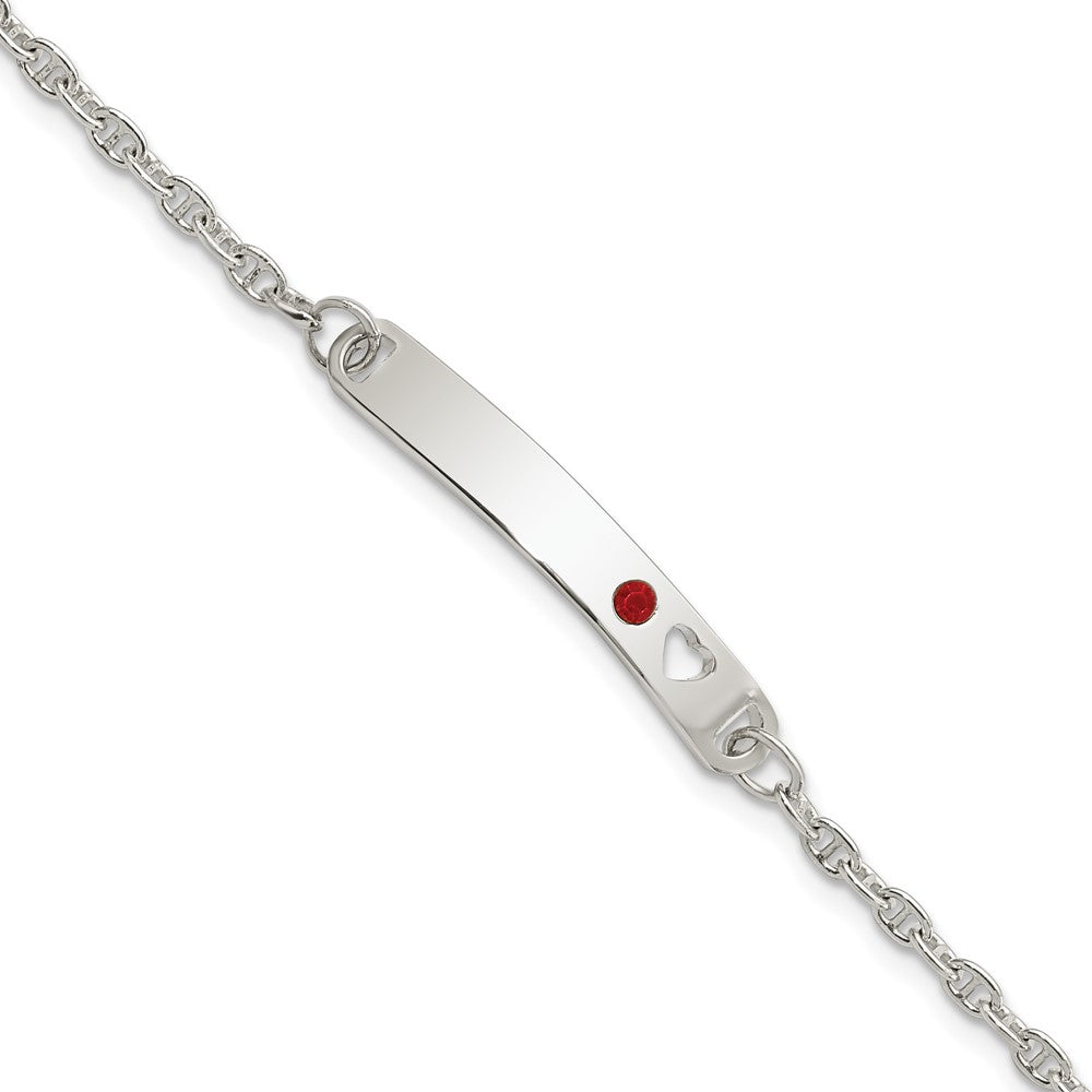 5.5 Inch Sterling Silver Polished Childrens Id With Red Cz Heart Bracelet