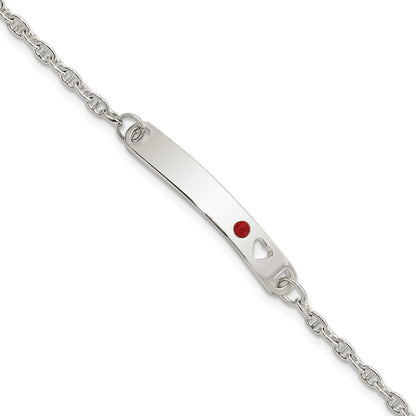 5.5 Inch Sterling Silver Polished Childrens Id With Red Cz Heart Bracelet