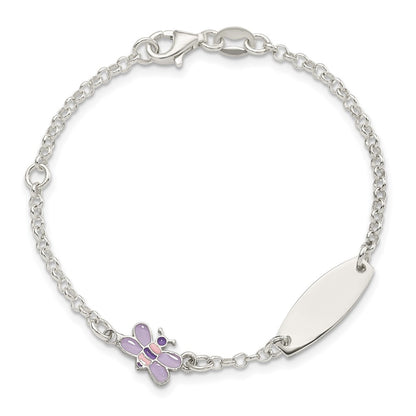 6 Inch Sterling Silver Childrens Enameled Butterfly 5In Plus 1In Ext Id Bracelet
