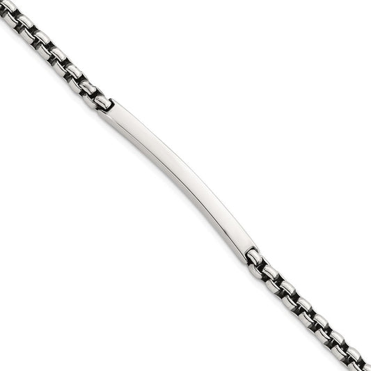 Sterling Silver Antiqued Round Box Chain 8 Inch Men's Id/bar Bracelet