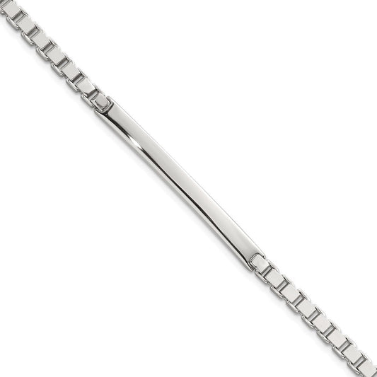Sterling Silver Polished 3.7mm Box Chain 8 Inch Men's Id/bar Bracelet