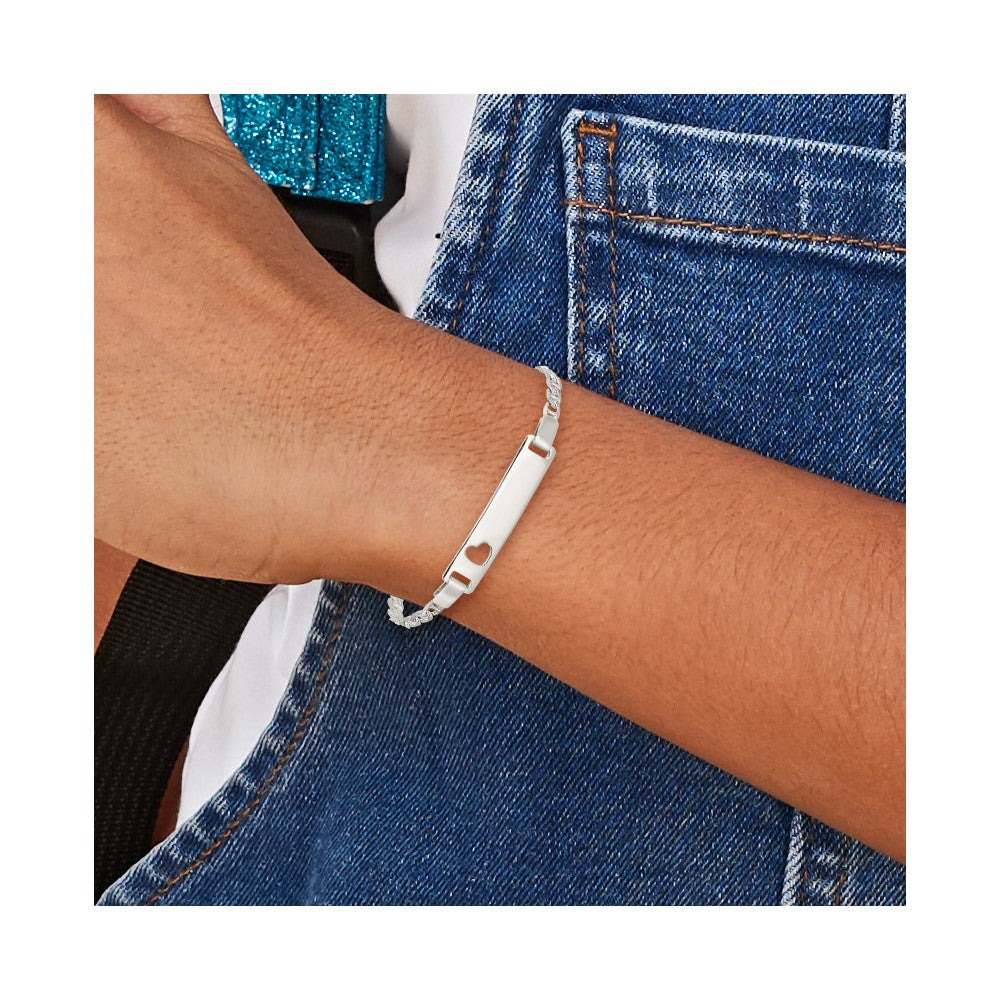 6 Inch Sterling Silver Baby Id With Cut-Out Heart Bracelet