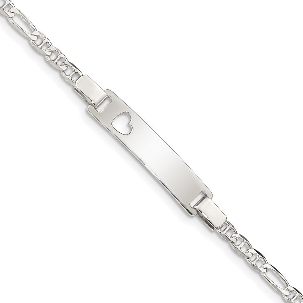 6 Inch Sterling Silver Baby Id With Cut-Out Heart Bracelet
