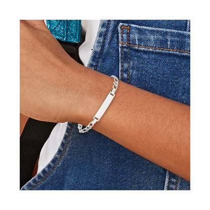 6 Inch Sterling Silver Engraveable Childrens Id On Figaro Link Bracelet