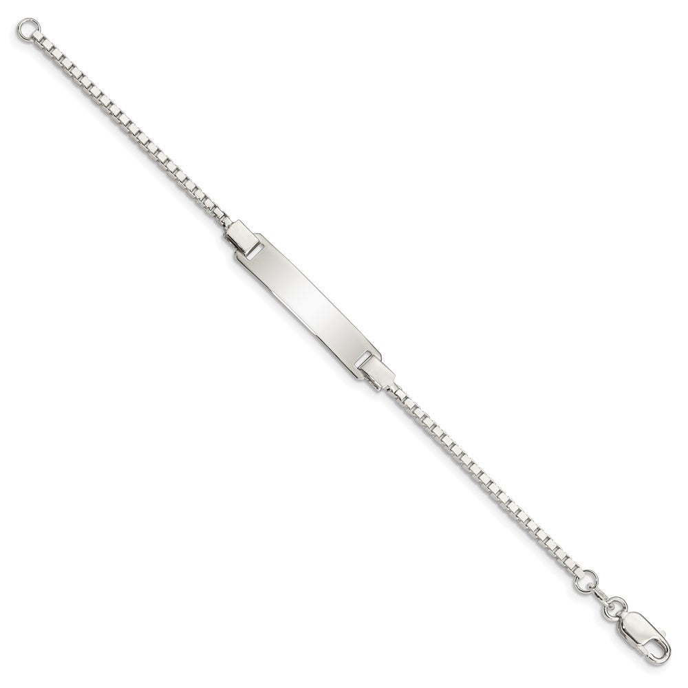5.5 Inch Sterling Silver Engraveable Childrens Id On Box Chain Bracelet