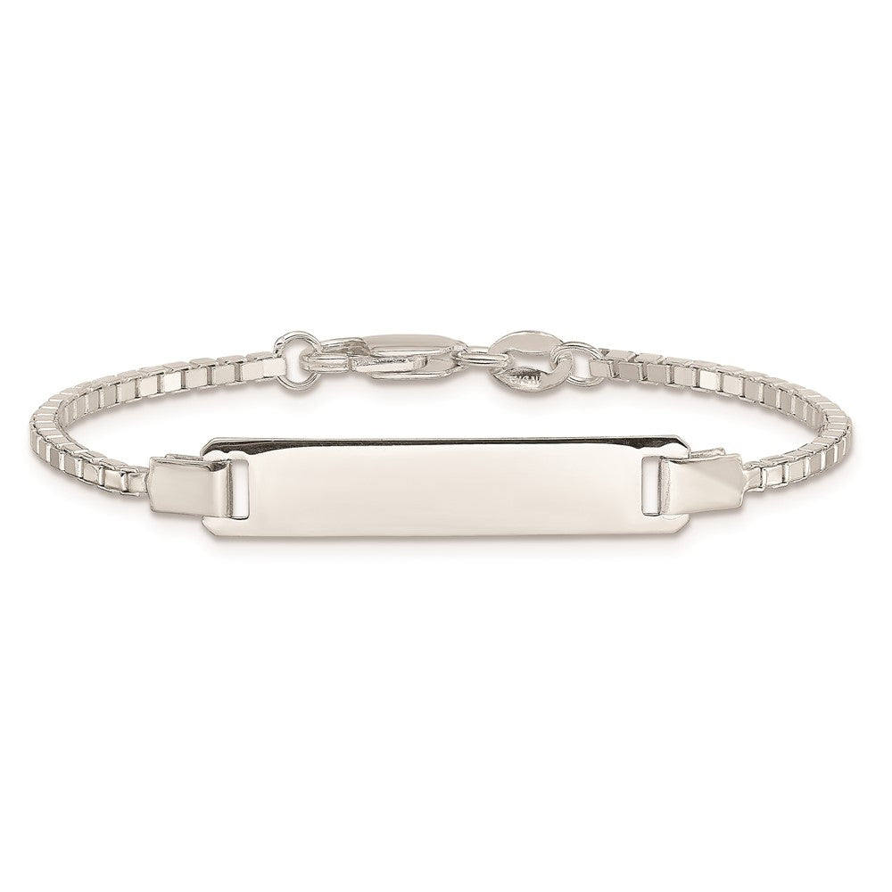 5.5 Inch Sterling Silver Engraveable Childrens Id On Box Chain Bracelet