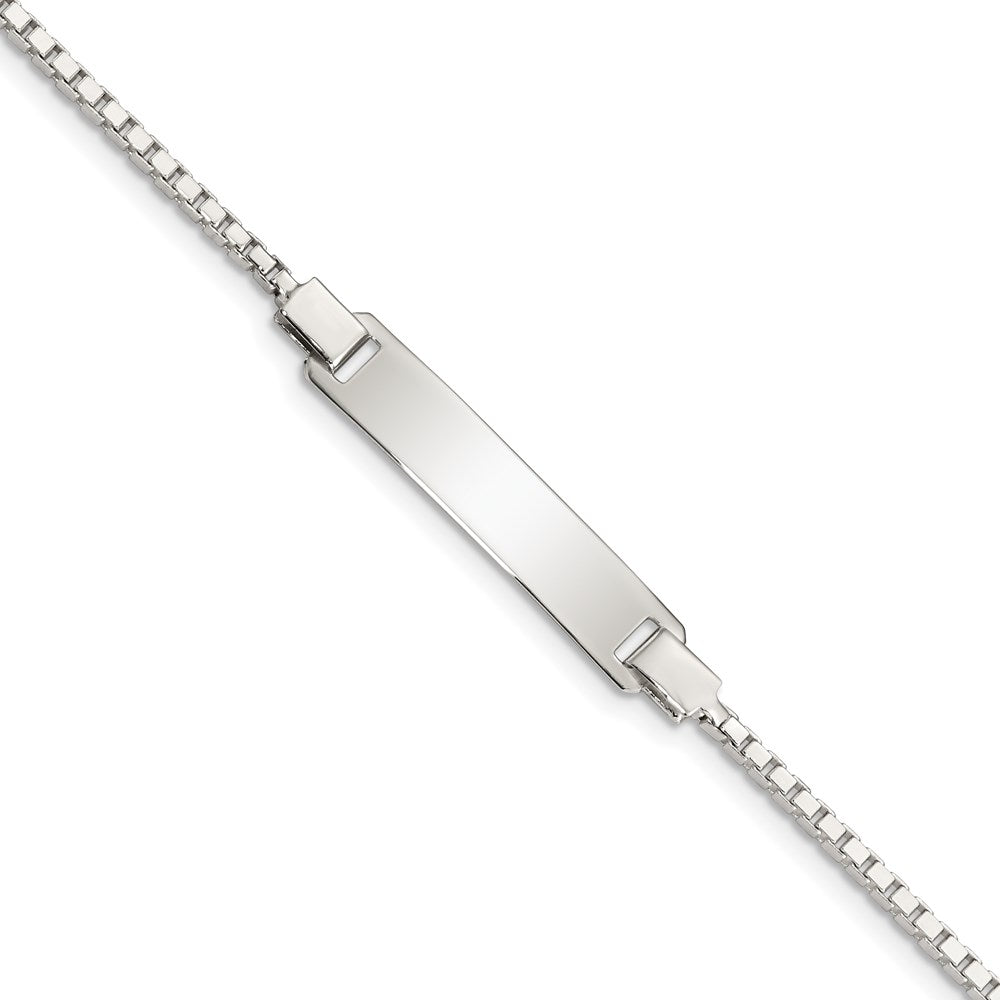5.5 Inch Sterling Silver Engraveable Childrens Id On Box Chain Bracelet