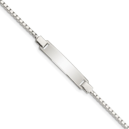 5.5 Inch Sterling Silver Engraveable Childrens Id On Box Chain Bracelet