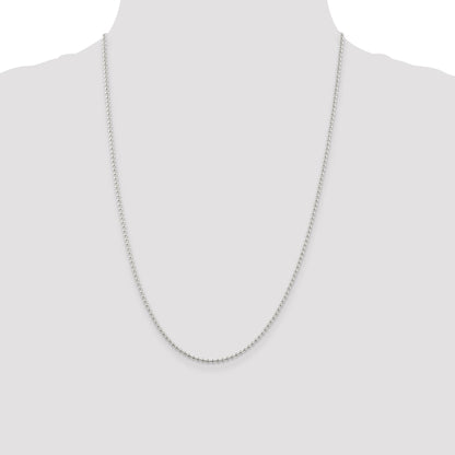 24 Inch Sterling Silver 2mm Beaded Chain Necklace