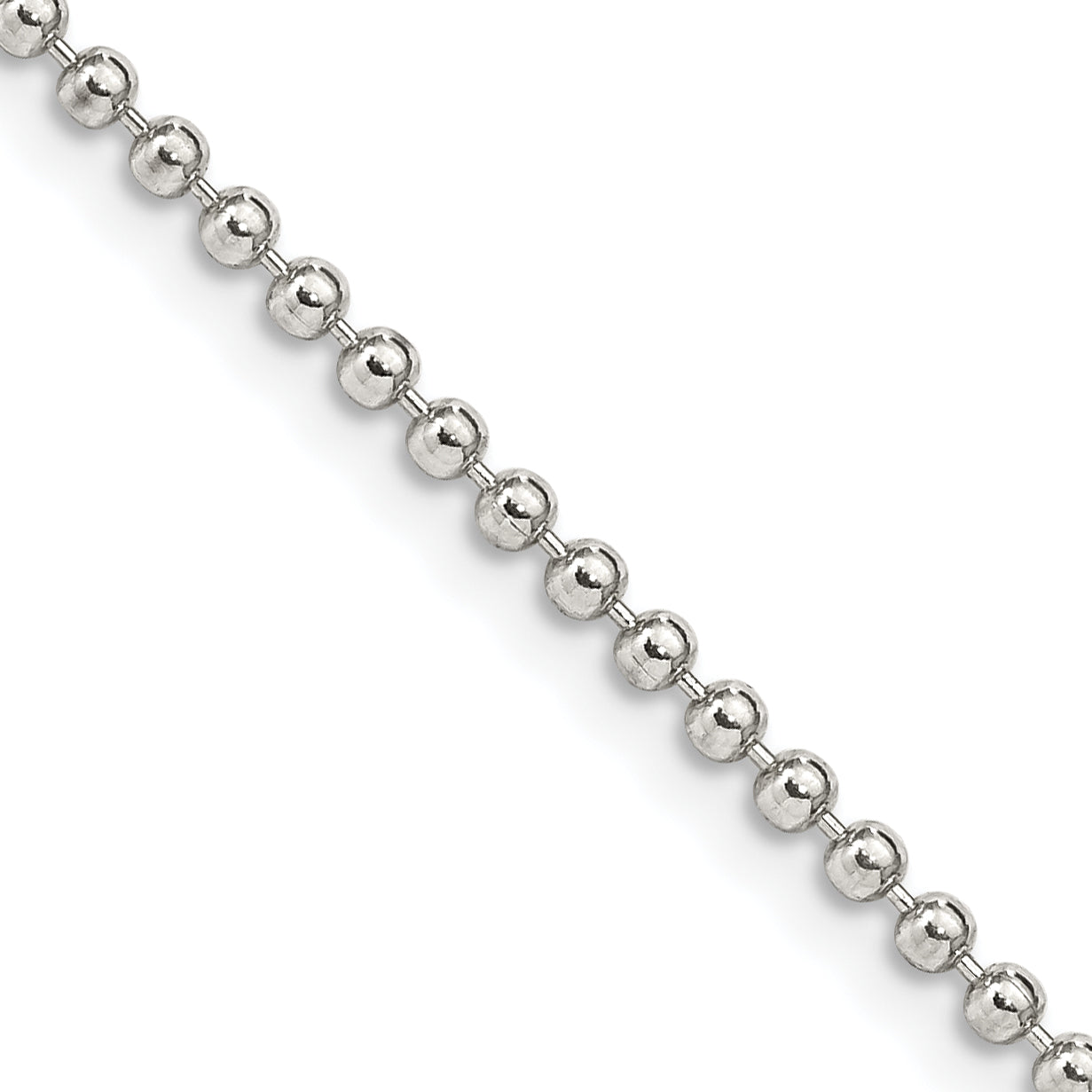 16 Inch Sterling Silver 2mm Beaded Chain Necklace