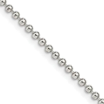 16 Inch Sterling Silver 2mm Beaded Chain Necklace