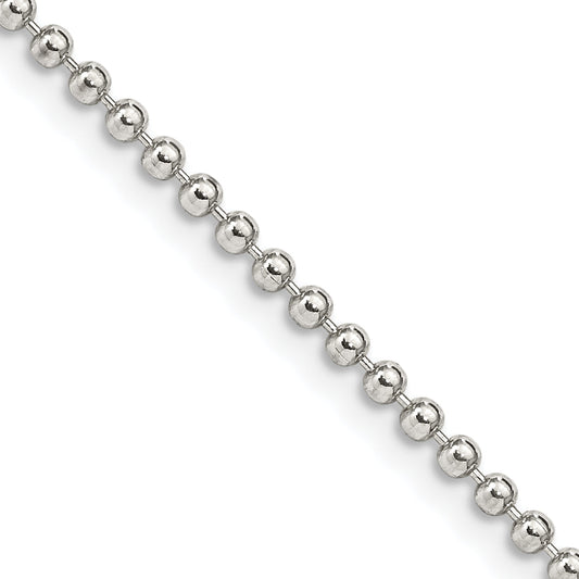 22 Inch Sterling Silver 2mm Beaded Chain Necklace