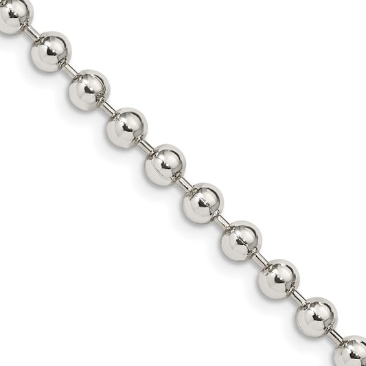 22 Inch Sterling Silver 4mm Beaded Chain Necklace