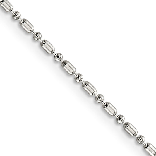 24 Inch Sterling Silver 1.5mm Fancy Beaded Chain Necklace