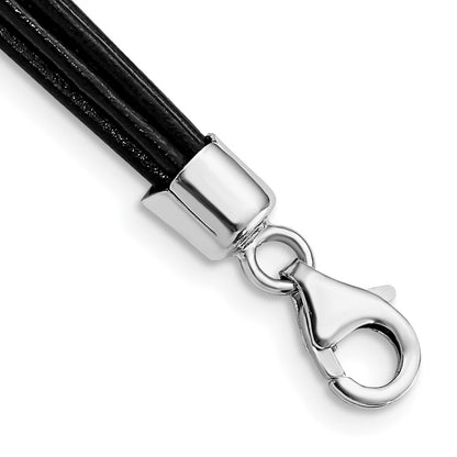 Sterling Silver Rhodium-Plated 16Inch Black Multi-Cord Leather Necklace