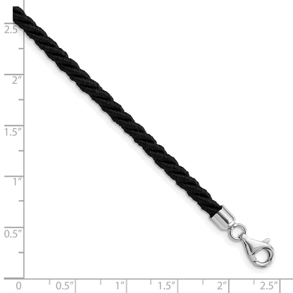 Sterling Silver Rhodium-Plated Black Satin Cord Necklace