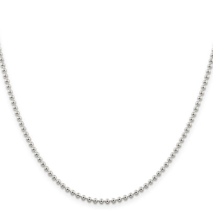 22 Inch Sterling Silver 2.35mm Beaded Chain Necklace