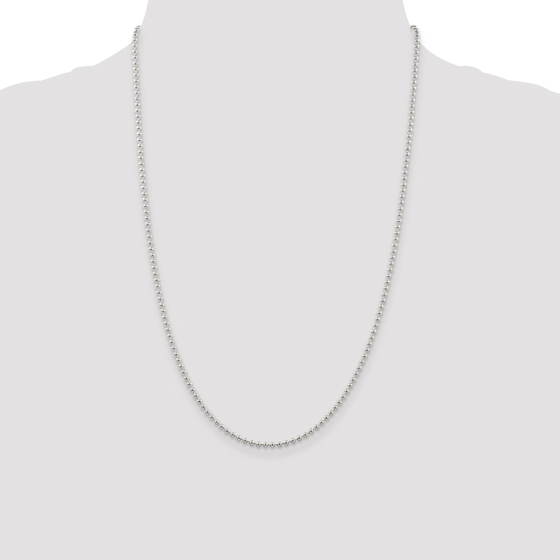 24 Inch Sterling Silver 2.35mm Beaded Chain Necklace