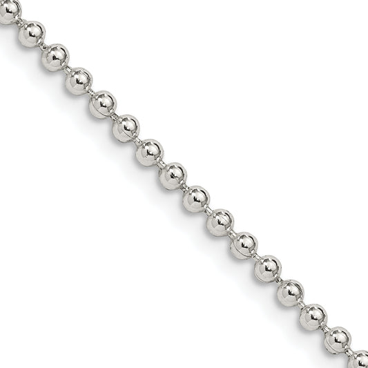 20 Inch Sterling Silver 2.35mm Beaded Chain Necklace