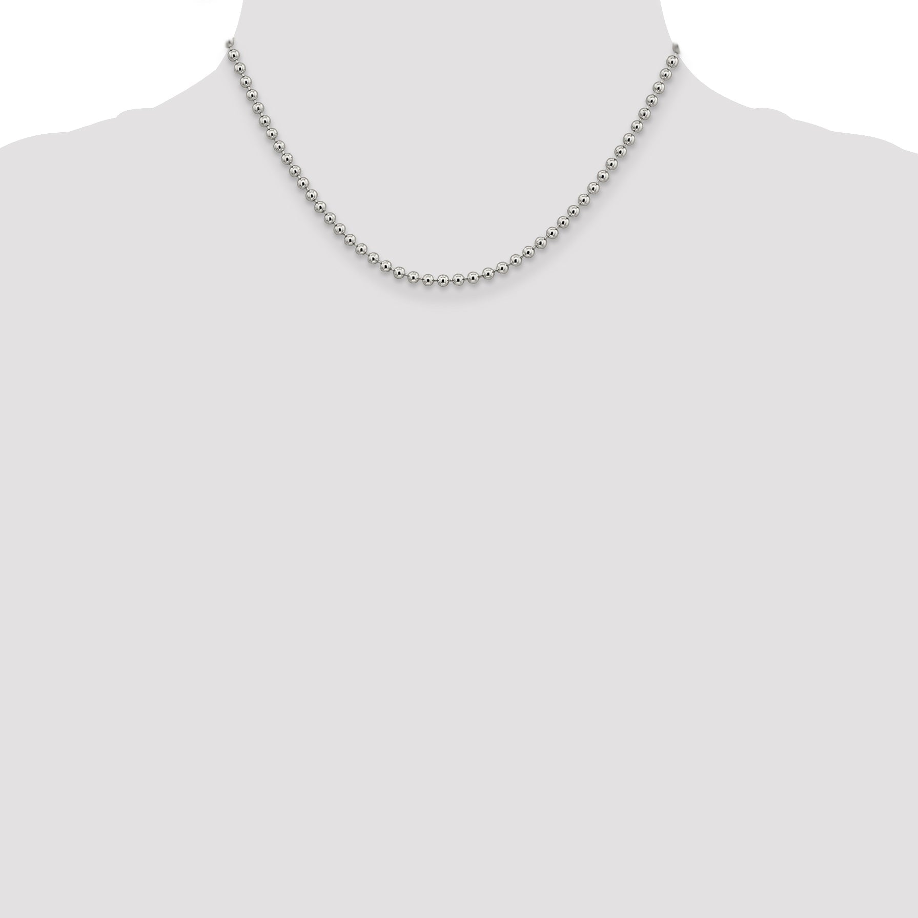 16 Inch Sterling Silver 3mm Beaded Chain Necklace