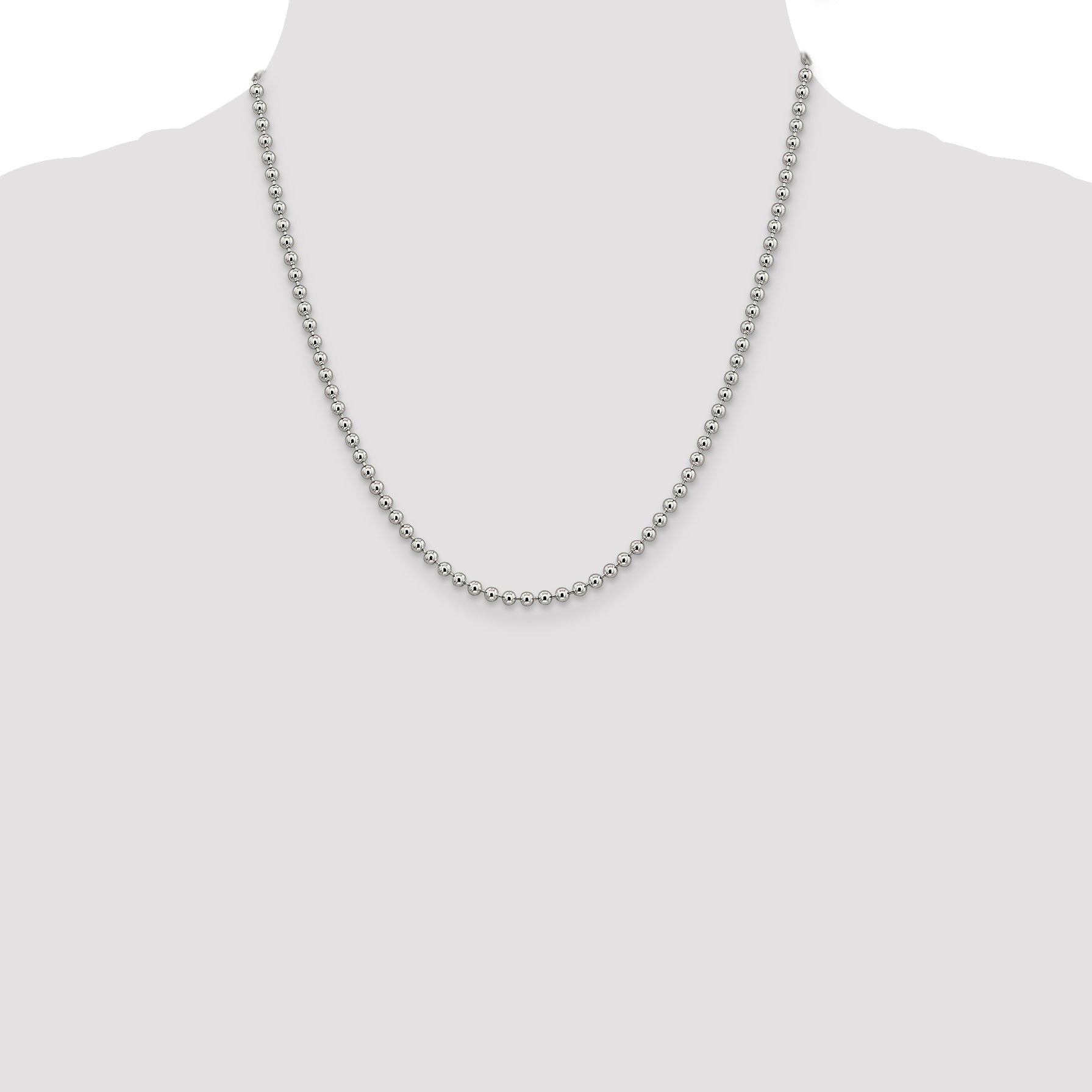 20 Inch Sterling Silver 3mm Beaded Chain Necklace